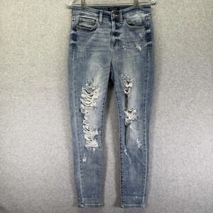 Judy Blue Jeans Womens 3/26 Mid Rise Distressed Skinny Stretch Blue Denim